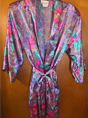 Floral Satin Kimono Robe in Purple by California Dreams